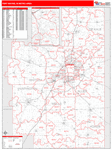 Fort Wayne Metro Area Wall Map Red Line Style